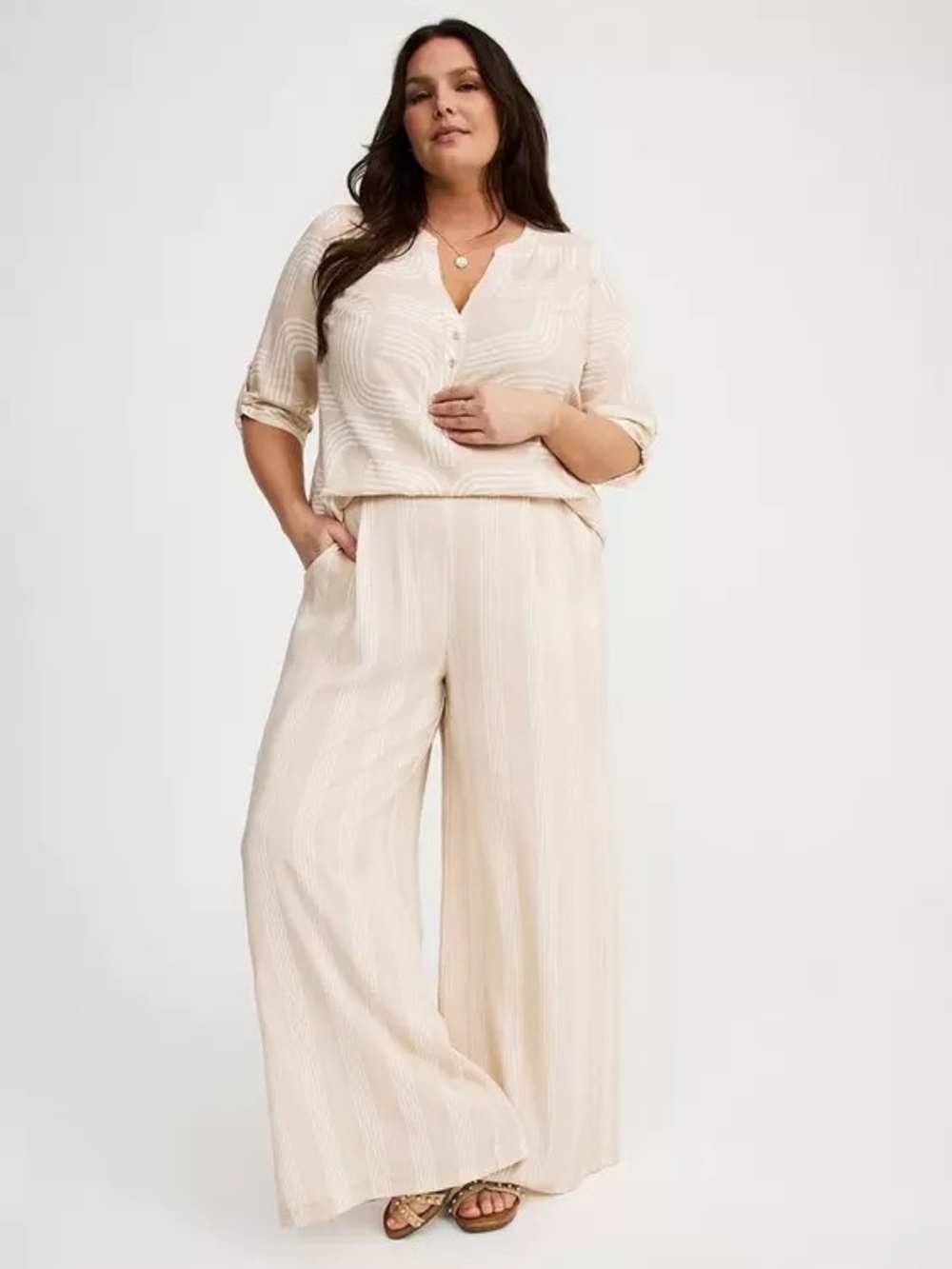 Fabulous Torrid Cream Harper Top And Wide-Leg High Rise Pants